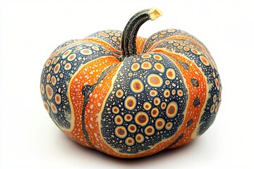 Aufkleber - Artistic pumpkin with unique pattern and vibrant colors on white background studio shot
