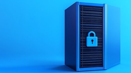 Wall Mural - Secure Data Storage with Lock Symbol on Server Against a Blue Background for Technology Concepts