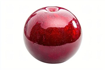 Poster - Glossy Red Sphere Ornament with Sparkling Surface on White Background for Festive Decoration