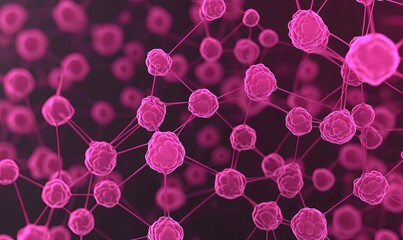Fototapete - Pink connected cells on dark background for science, biology, or medical use