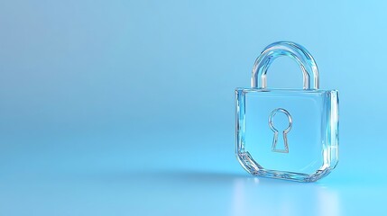 Wall Mural - Transparent padlock on blue background symbolizing security and protection of personal information and data safety