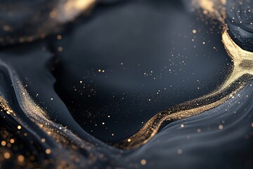 Poster - An abstract blend of black and navy swirls with shimmering gold dust, resembling a celestial marble texture that offers a sophisticated backdrop for typography and design elements