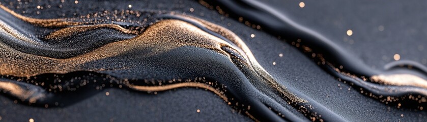 Poster - An abstract blend of luxurious black and navy with swirling gold dust creates a celestial marble effect, providing a sophisticated backdrop for refined typography in a soft-focus area