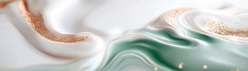 Poster - A blend of luxurious green, white, and gold marbled textures creates a captivating fluid movement effect. Soft-focus areas allow for customizable text placement, enhancing elegance and style