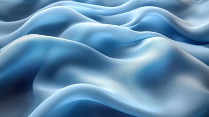 Poster - soft blue fabric background with flowing waves in a smooth satin texture