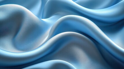Poster - soft blue fabric background with flowing waves in a smooth satin texture