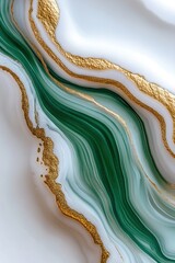 Poster - A captivating marbled texture combines vibrant green, soft white, and shimmering gold to create a feeling of fluid movement. This artistic style is perfect for backgrounds and elegant design