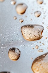 Poster - Close-up focus on golden water droplets forming on a smooth glass surface, with a blurred background. The setting provides an elegant and minimalist appearance that captivates the viewer