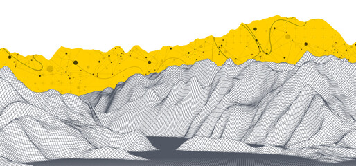 Poster - Abstract wireframe mountain background. Modern science or technology art elements. Surface illustration. Vector