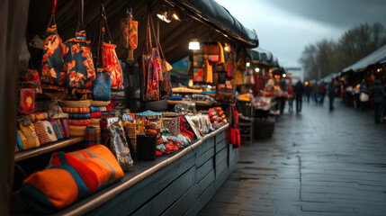 Traditional Russian market with colorful crafts