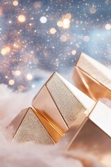 Poster - The composition features a metallic cosmic backdrop adorned with sleek gold geometric shapes, creating an elegant and celebratory atmosphere suitable for a premium brand anniversary event