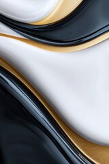 Poster - This artwork showcases a minimalist water marble effect characterized by elegant black and gold swirls