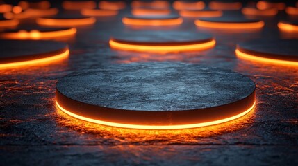 Poster - Circular Room with Glowing Tables Representing Business Networking and