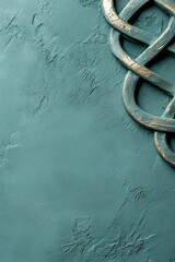 Poster - This artwork showcases an abstract interpretation of Celtic knots embossed against a muted green background. Golden highlights frame a smooth area, enhancing the calming aesthetic