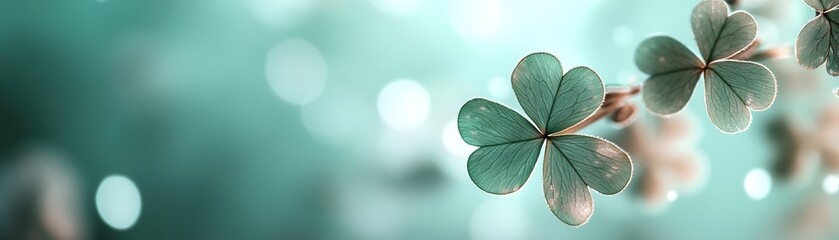 Poster - Playful shamrocks float in various sizes against a softly glowing gradient of dark to light green, providing an inviting backdrop for spring-themed text or decoration