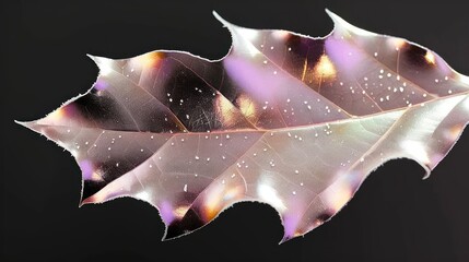 Aufkleber - Close-up of a translucent leaf showcasing intricate patterns and colors against a dark background