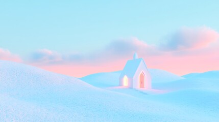 Wall Mural - A Minimalist House Nestled Among Gentle Hills Under a Soft Pastel Sky