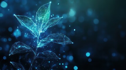 Wall Mural - Glowing plant with polygonal leaves and bokeh background.