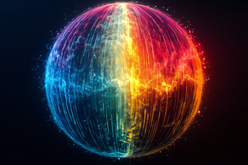 Poster - Cosmic Sphere of Light: A vibrant, iridescent sphere of energy explodes with color, radiating a rainbow of glowing light and captivating viewers with its otherworldly beauty.  
