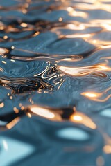 Poster - Smooth surface of deep-blue water features delicate gold streaks and shimmering reflections. The luxurious appearance creates an ideal backdrop for creative branding and design projects