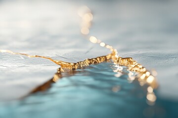 Poster - A serene backdrop of frosty water features soft gold veins running along cracks in the ice, creating a stunning visual effect that exudes modern luxury and tranquility