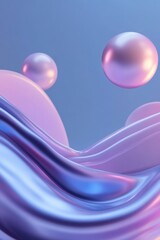 Poster - A smooth gradient flows from deep blue to cyber neon purple, featuring orbiting geometric shapes that softly glow, creating an innovative and modern atmosphere with clean space for branding