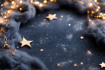 Poster - Deep navy fades into a shimmering silver star field, adorned with glowing golden constellations, crafting an enchanting cosmic atmosphere filled with wonder