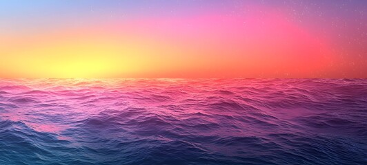 Wall Mural - A tranquil ocean at sunset, showcasing vibrant hues of orange, pink, and purple reflecting on the calm waves, creating a serene and peaceful atmosphere.