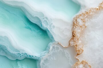 Poster - Delicate watercolor layers in various shades of blue combine seamlessly with white highlights, creating a calming water-inspired texture perfect for branding applications and creative projects