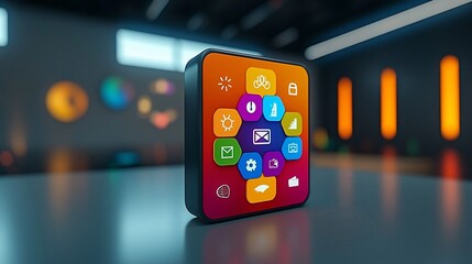 Poster - Smart device app icons interface futuristic room