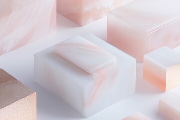 Poster - Soft acrylic blocks in blush pink and rose gold create a sophisticated atmosphere perfect for feminine branding. The refined layers emphasize elegance and style in a contemporary setting