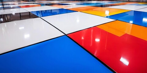 Poster - A floor with a blue and red tile pattern
