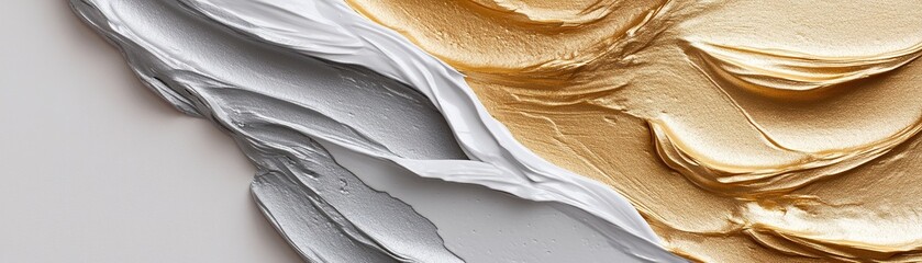 Poster - Textured acrylic brushstrokes in silver, gold, and bronze create a rich visual experience, highlighting the intricate blending of colors and enhancing luxurious products