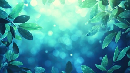 Poster - A serene, blurred background featuring green leaves and soft bokeh lights.