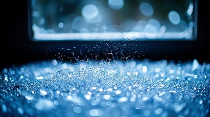 Aufkleber - Sparkling blue crystals splash, dark background, bokeh, abstract