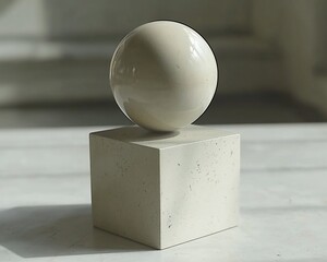 Aufkleber - Sphere on cube, minimalist design, bright room, background light