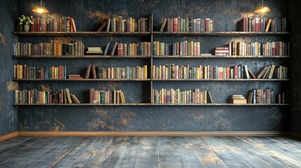 Poster - Cozy Library Scene with Rustic Shelves Filled with Vintage Books