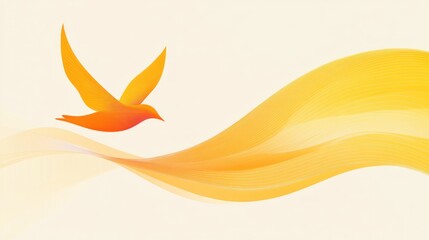 Wall Mural - A stylized image of a bird in flight with flowing lines in warm colors.