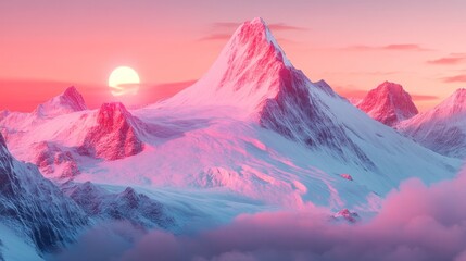 Aufkleber - A stunning mountain landscape at sunset, showcasing vibrant colors and snow-capped peaks.