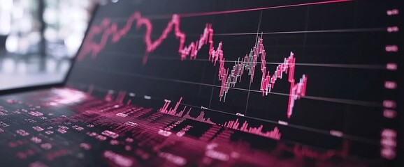 Poster - Stock market data on laptop screen, office background