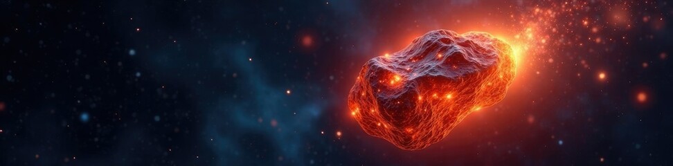 Wall Mural - meteorite fragment glows bright orange in dark space, stars, space, glow