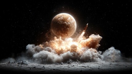 Wall Mural - rocket launching towards planet, space exploration