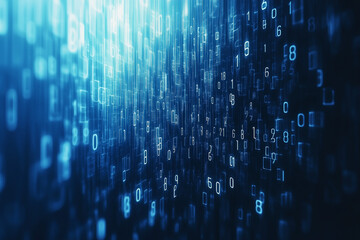 Poster - digital rain: a mesmerizing digital rain of binary code descends in a dazzling cascade of blue and w