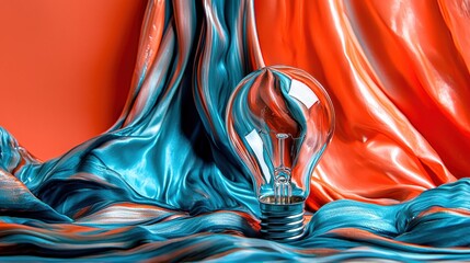 Aufkleber - Illuminating creativity light bulb art installation on silk fabric studio environment close-up viewpoint