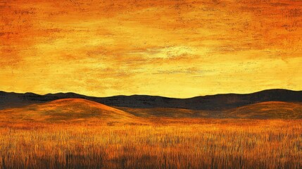 Wall Mural - Serene Sunset Over Rolling Hills with Golden Grass Landscape