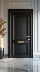 Aufkleber - Showcasing a sleek door hanger design on a stylish black door within a polished studio, this setting offers a perfect backdrop for creative branding and marketing projects