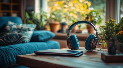 Poster - Cozy corners filled with life and warmth invite soothing tunes to accompany moments of solitude. Nature outside enhances the peaceful atmosphere of home life during the pandemic