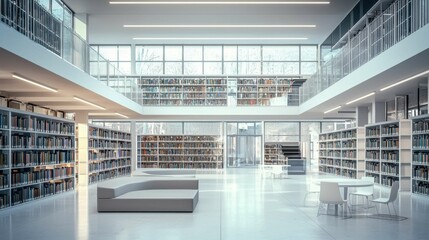 Poster - Modern Minimalist Library Interior Design with Open Space and Light