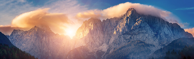 Wall Mural - Triglav mountain peak at sunrise