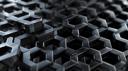 Poster - Abstract geometric background with black and blue hexagons.